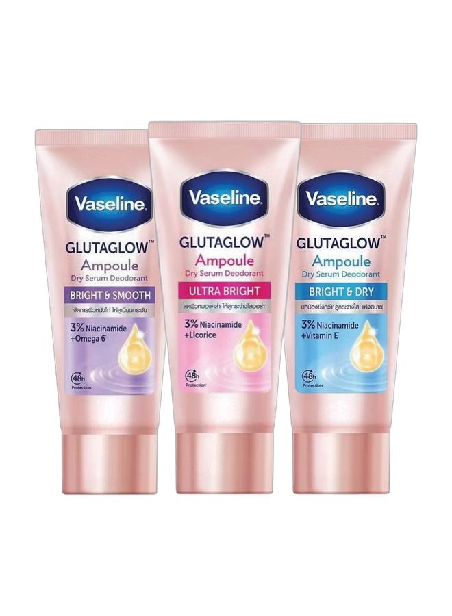 Vaseline Glutaglow Ultra Bright Ampoule Dry Serum Deodorant - 45ml & Glutaglow Bright & Dry Ampoule Dry Serum Deodorant - 45ml & Gluta Glow Ampoule Serum Deodorant Bright & Smooth 45ml Bundle - Image 1