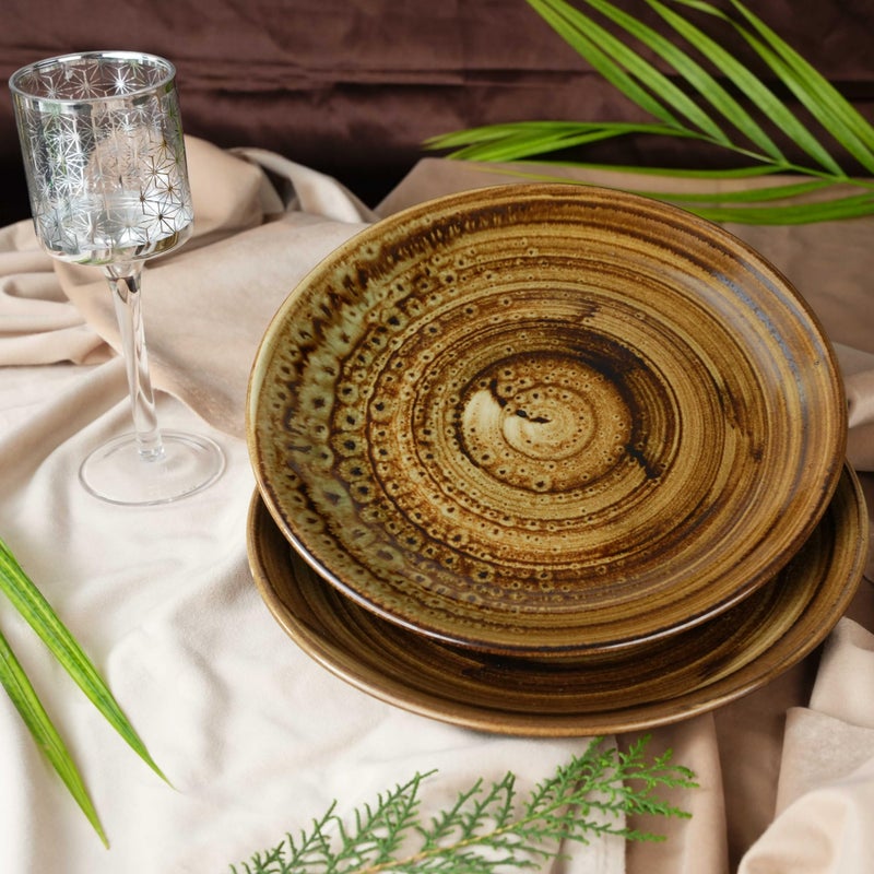 Caffeine Ceramic Handmade Stoneware Brown Wooden Quarter Plate 7”(Set of 2 Microwave & Dishwasher Safe) - Image 1