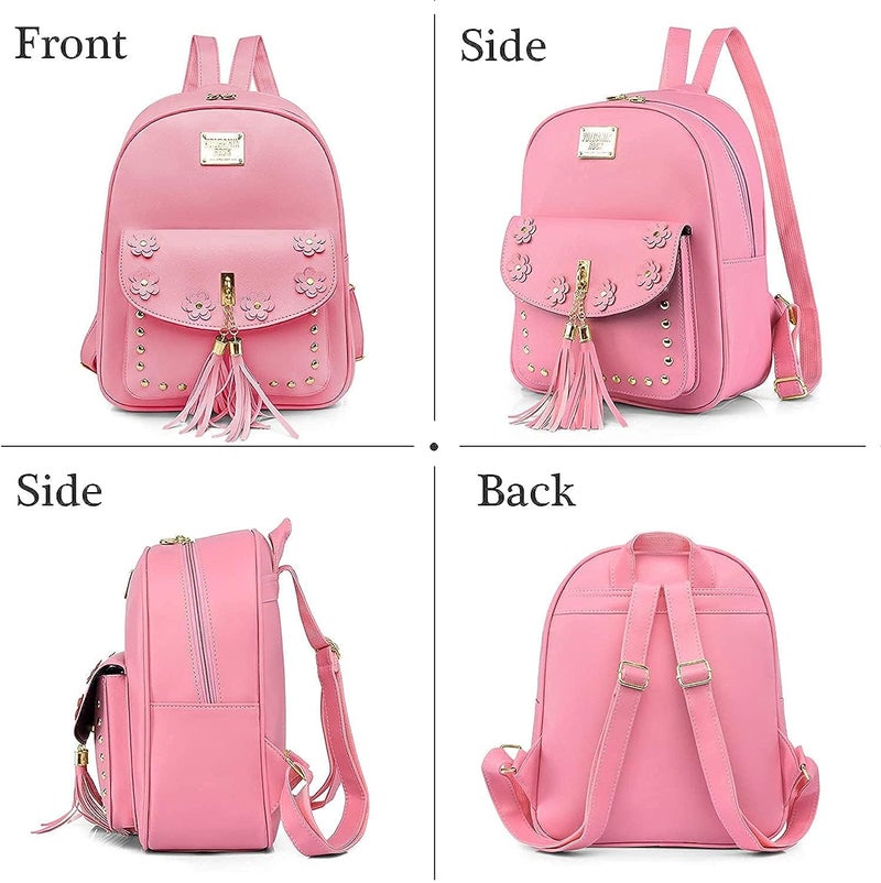 Floky Fashion Girls 3-PCS Fashion Cute Mini Leather Backpack sling & pouch set for Women - Image 5