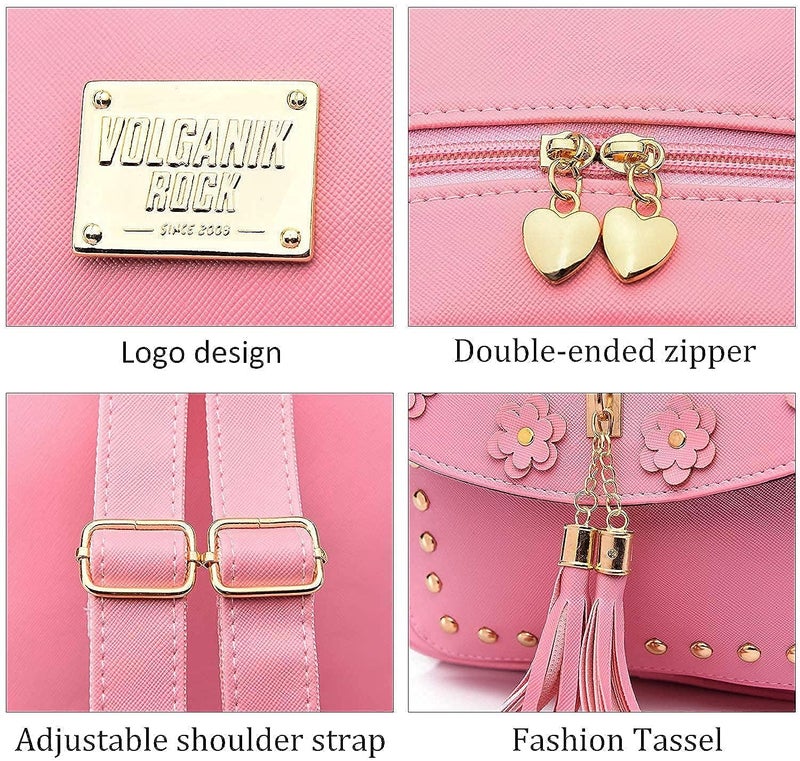 Floky Fashion Girls 3-PCS Fashion Cute Mini Leather Backpack sling & pouch set for Women - Image 3