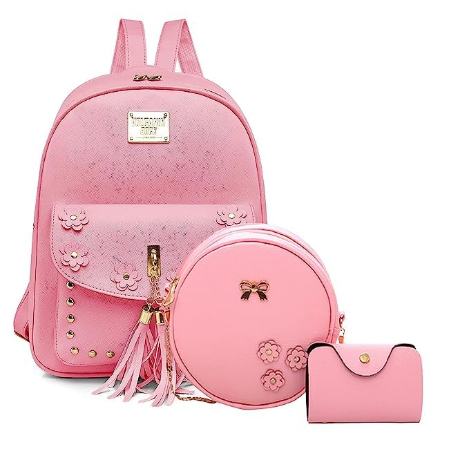 Floky Fashion Girls 3-PCS Fashion Cute Mini Leather Backpack sling & pouch set for Women - Image 1