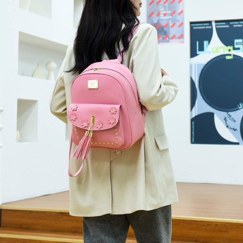Floky Fashion Girls 3-PCS Fashion Cute Mini Leather Backpack sling & pouch set for Women - Image 4