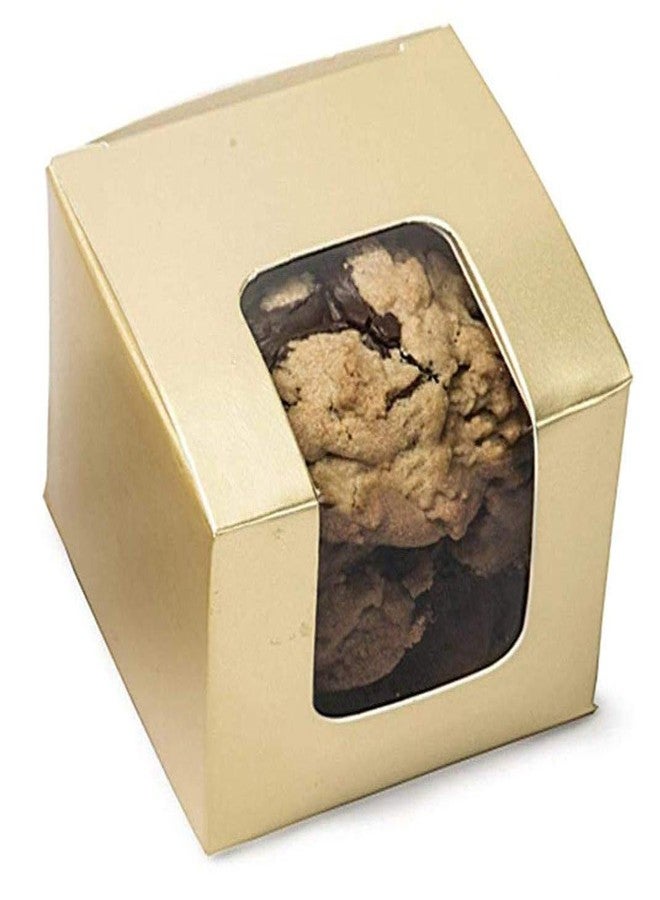 Cake Decor Golden 1 Cavity Brownie Boxes with Clear Window, Cupcake Carriers, Golden, 10 Pc Pack - Image 1