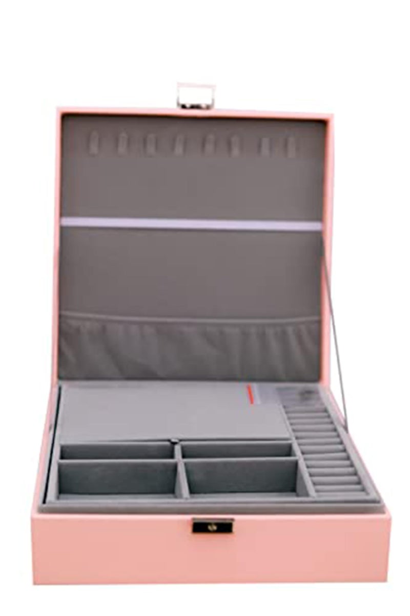 Kriva Jewelry Box- 2 Layer PU leather Organizer for women, girls, wives, with removable tray for necklace, earrings, rings, bracelets, vintage pink - Image 4