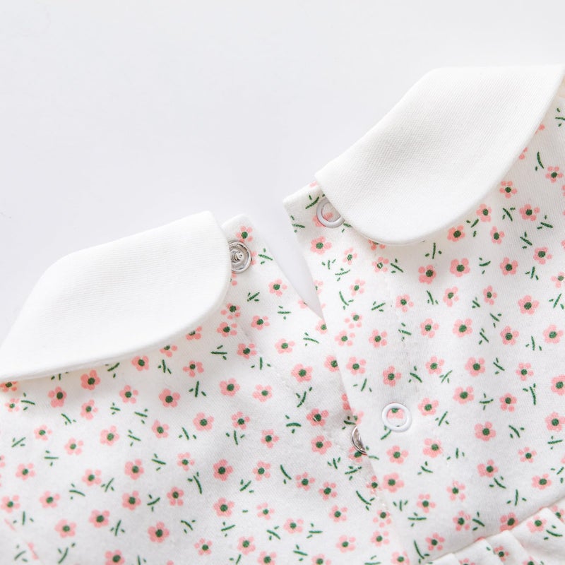 pureborn Baby Girls Bodysuit Peter Pan Collar Bubble Romper Short Sleeve One-Piece Cotton Outfit Pink Flower 6-9 Months - Image 4