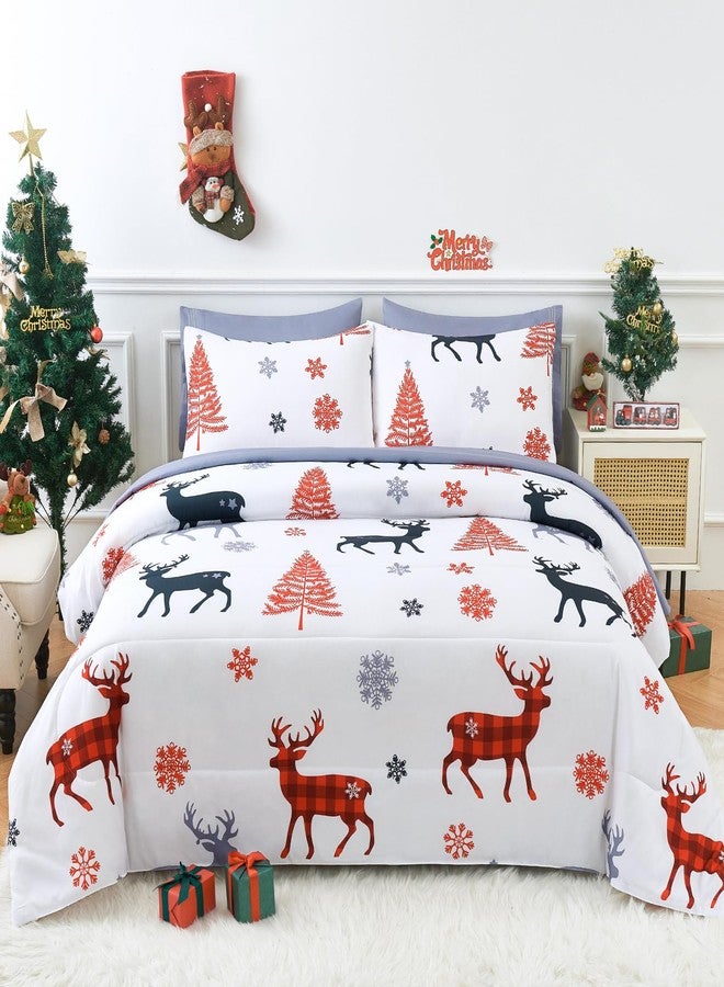 YIYEA Christmas Comforter Set, 7 Pieces Bed in a Bag, Christmas Bedding Sets with Comforter, Flat Sheet, Fitted Sheet, 2 Embroidered Pillowcases, and 2 Printed Pillowcases, Queen - Image 1