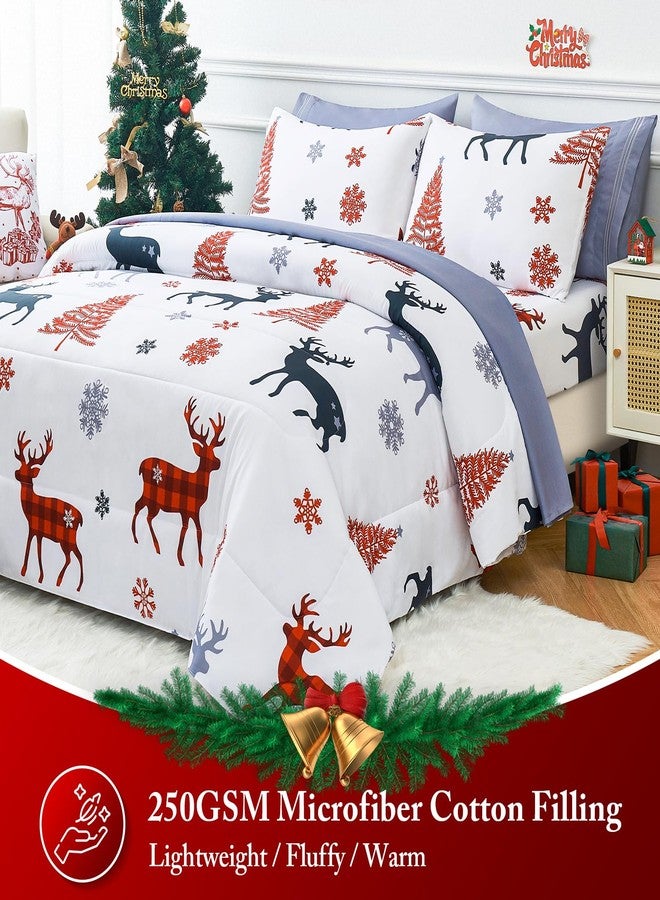 YIYEA Christmas Comforter Set, 7 Pieces Bed in a Bag, Christmas Bedding Sets with Comforter, Flat Sheet, Fitted Sheet, 2 Embroidered Pillowcases, and 2 Printed Pillowcases, Queen - Image 3