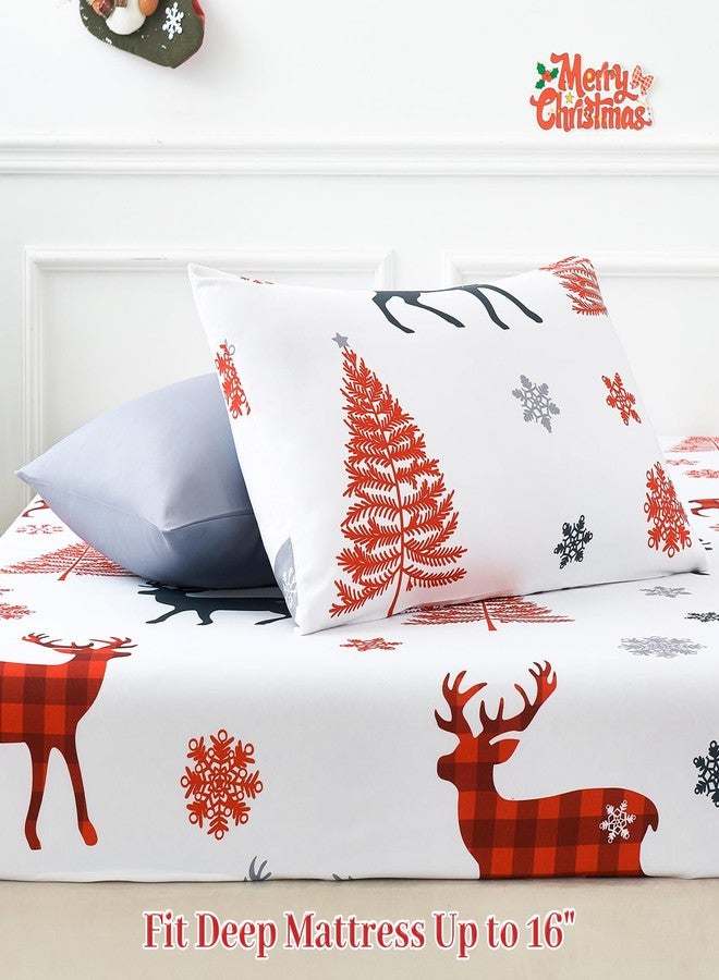 YIYEA Christmas Comforter Set, 7 Pieces Bed in a Bag, Christmas Bedding Sets with Comforter, Flat Sheet, Fitted Sheet, 2 Embroidered Pillowcases, and 2 Printed Pillowcases, Queen - Image 5