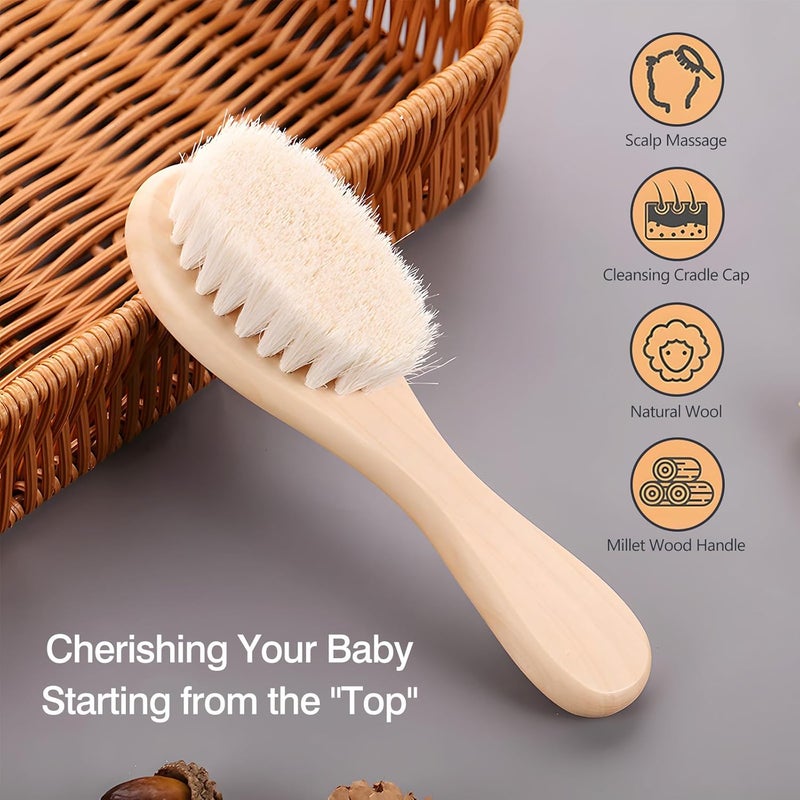 Kootinn 2 Pack Baby Hair Brush with Wooden Handle and Super Soft Goat Bristles for Newborns Toddlers - Image 2