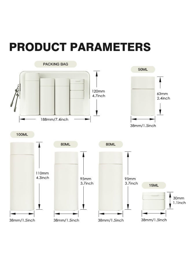 Hayat Comfort 5Pack Travel Bottles Set, Toiletry Bottles, Silicone Squeezable Travel Bottles, TSA Approved Refillable Squeezable Liquid Bottles for Shampoo Conditioner Lotion Body Wash, Unisex, Clear Bag Included(White) - Image 2