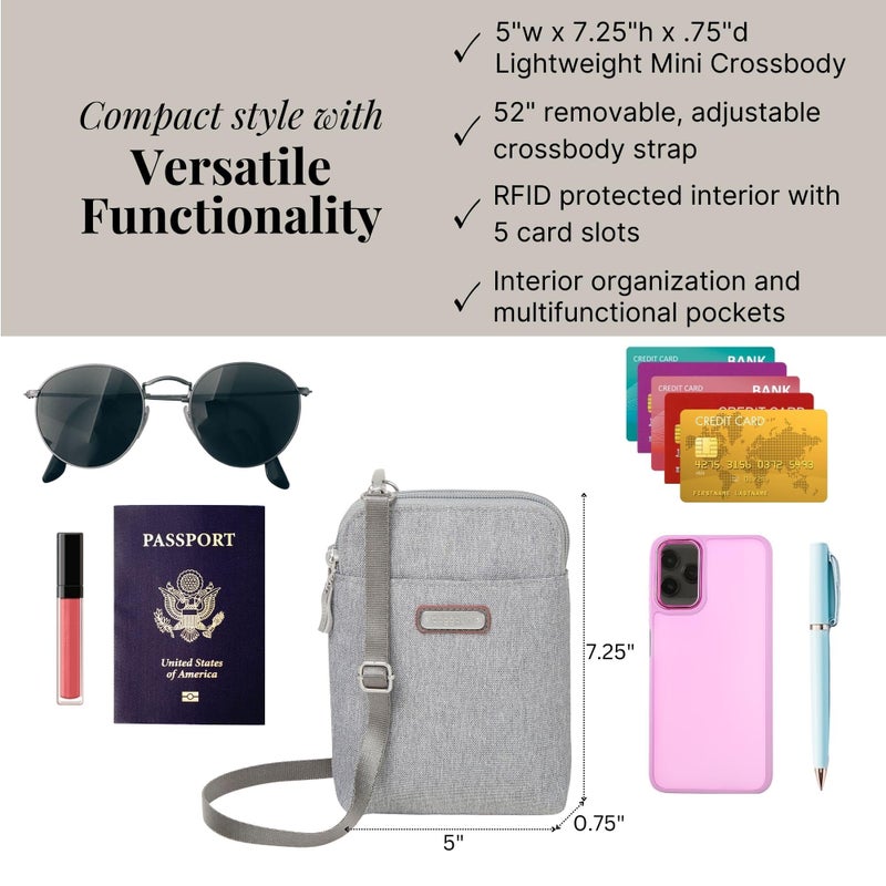 Baggallini Take Two RFID Bryant Crossbody - 5x7.25 Lightweight Small Phone Wallet Crossbody Bag - Nylon Travel Purse - Image 4