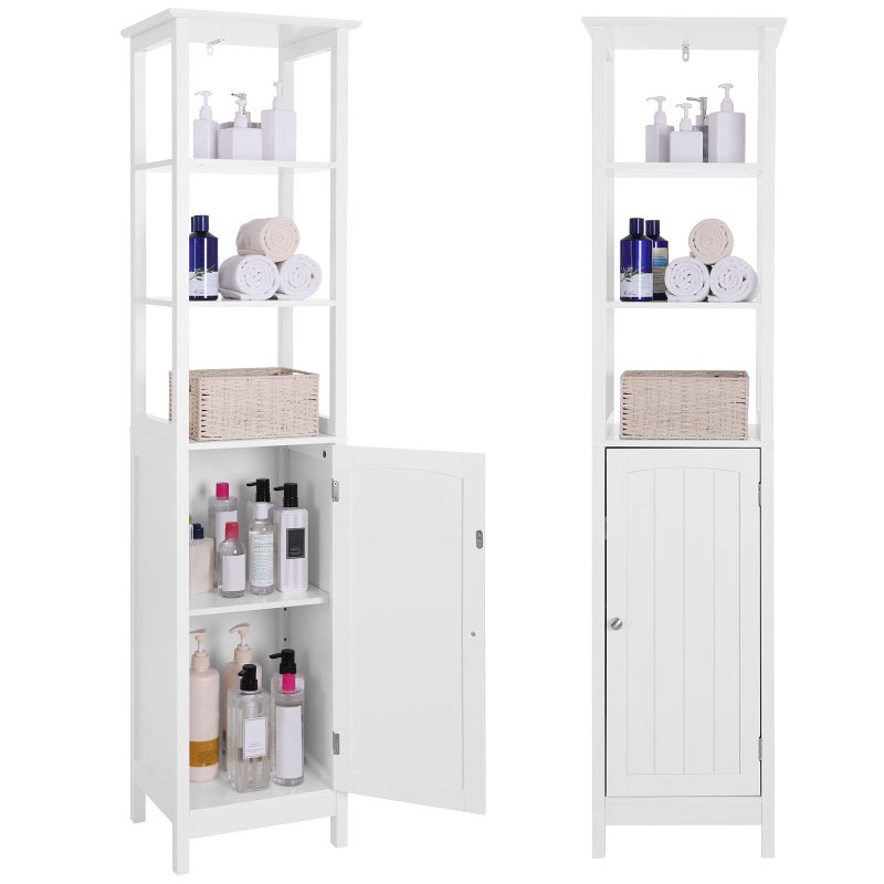 VASAGLE VASAGLE Floor Cabinet Multifunctional Bathroom Storage Cabinet with 3Tier Shelf FreeStanding Linen Tower Wooden Cupboard White UBBC63WT 