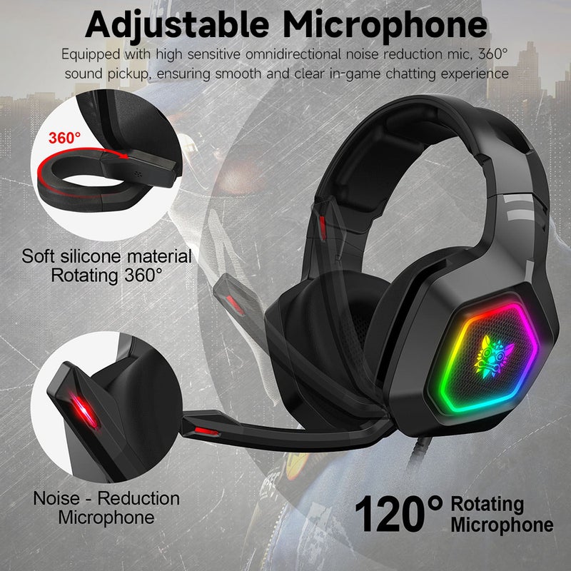 ONIKUMA K10 Head-mounted RGB Gaming Headset with 50mm Driver Unit High Sensitive Adjustable Microphone Wide Compatibility - Image 5