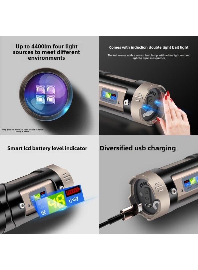 Blue Light Fishing Lamp Four Light Source Night Fishing Lamp Strong Light Charging Zoom Long-range LED Life Waterproof Field Fishing Lamp-Color:Super Bright Four Light Source [three Leg Bracket] Set - Image 4