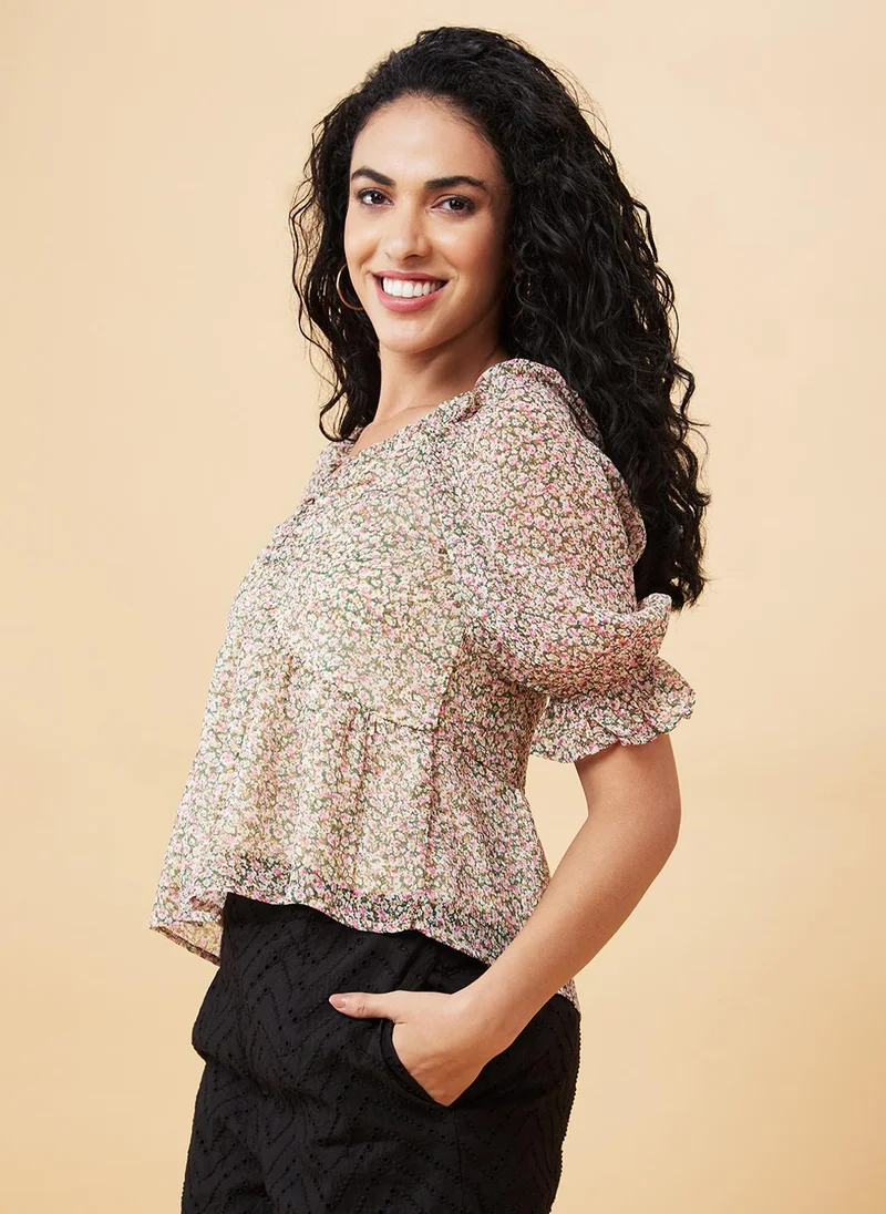 globus Globus Women Green Floral Printed Empire Top