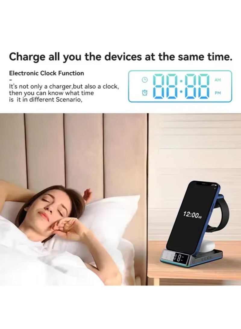 5 In 1 15W Foldable Wireless Charger Stand RGB LED Clock Fast Charging Station Dock for iPhone Samsung Galaxy Watch 5/4 S22 S21  - Image 4