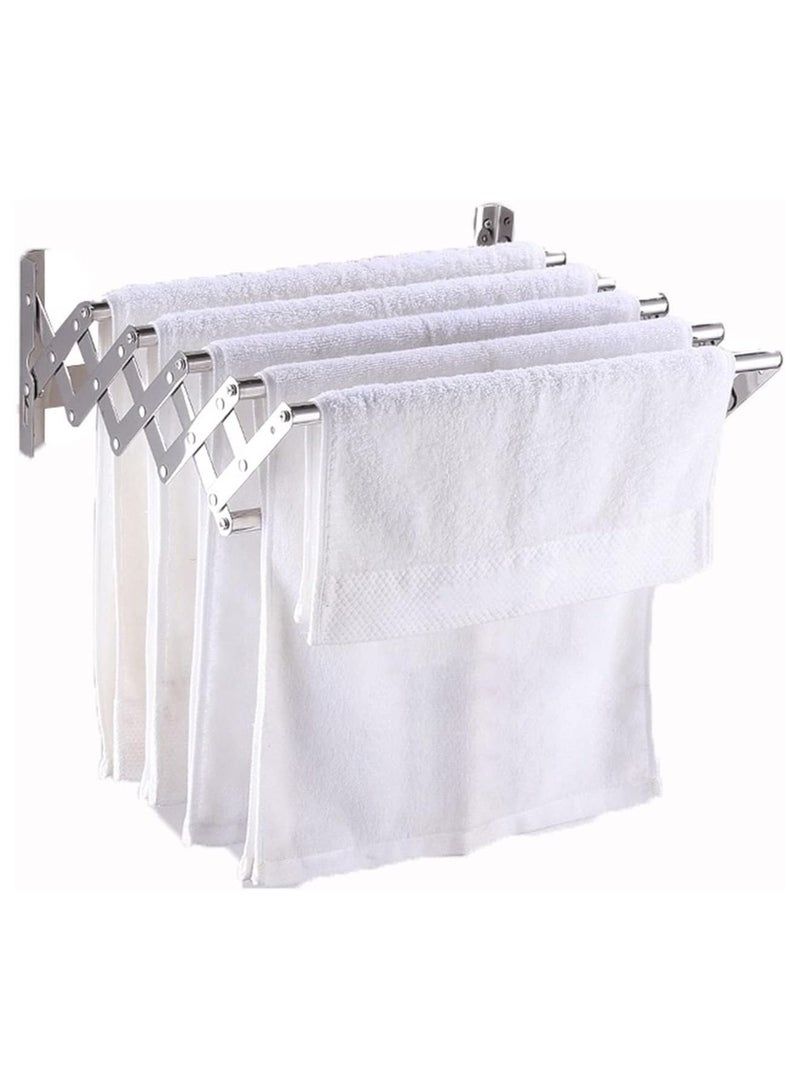 DubaiGallery Multifunctional Towel Rack Home Retractable Clothes Rack Wall Mounted Folding Clothes Hanger Drying Rack Towel Rail Laundry Room Closet Storage Organization with Rod Easy to Install  - Image 1