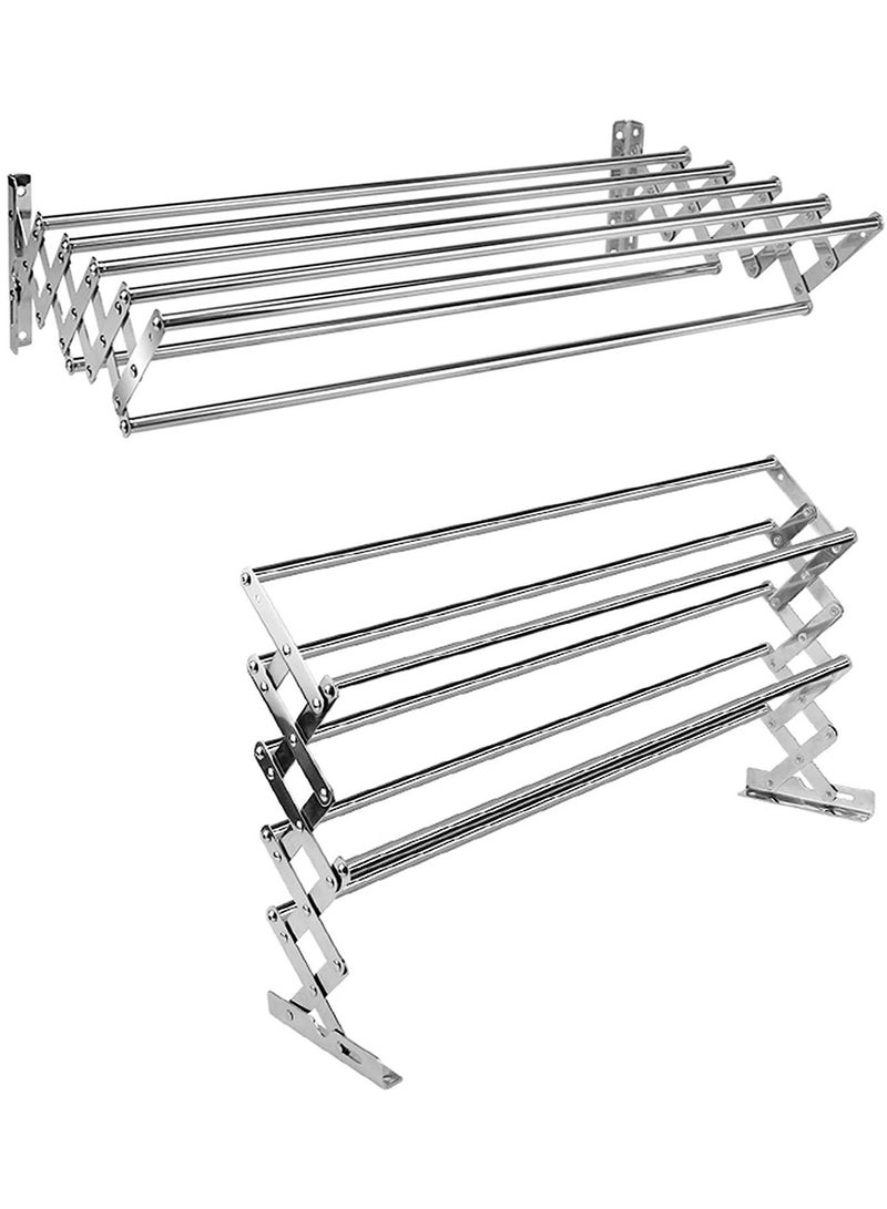 DubaiGallery Multifunctional Towel Rack Home Retractable Clothes Rack Wall Mounted Folding Clothes Hanger Drying Rack Towel Rail Laundry Room Closet Storage Organization with Rod Easy to Install  - Image 4