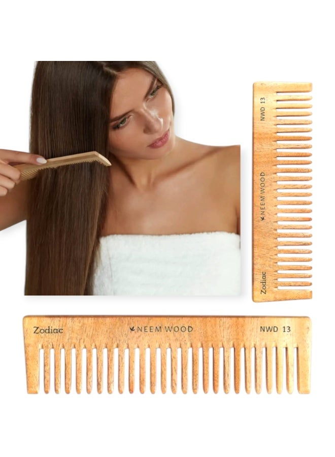 Zodiac Neem Wood Hair Comb for Hair Growth, Dandruff Control & Reduced Hair Fall | Wide & Thin Teeth EXNWD13 - Image 1