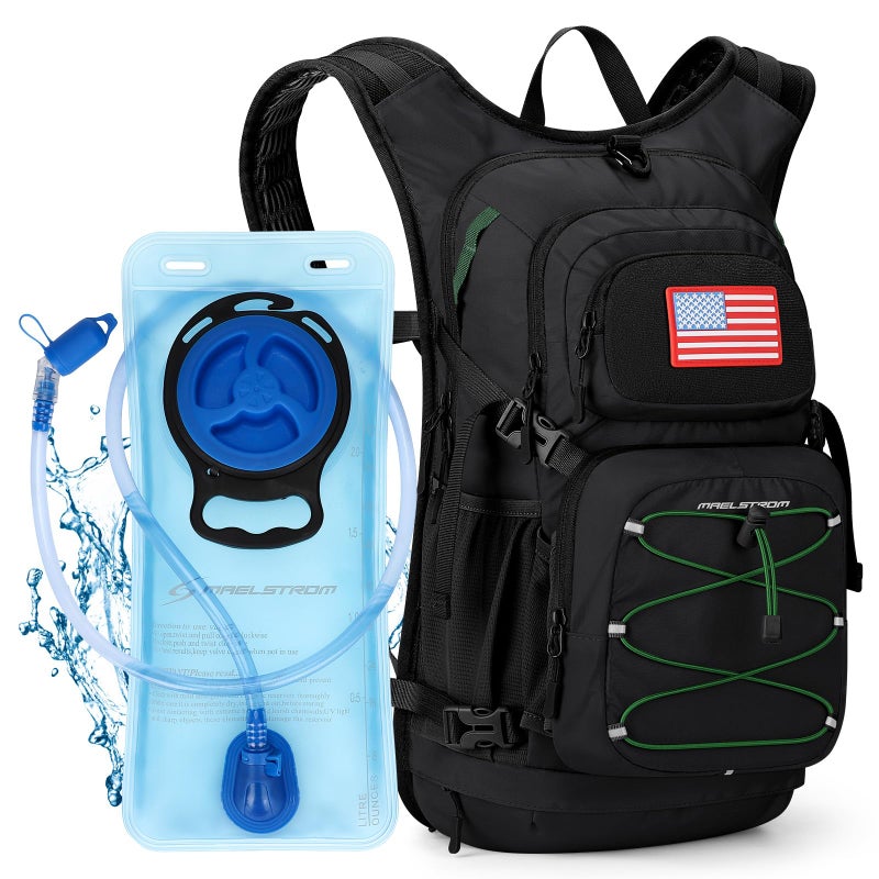 Maelstrom Hydration Hiking Backpack with 2L/3L Water Bladder, High Flow Bite Valve Camping Daypack Lightweight (1.Black, 2L Bladder) - Image 1