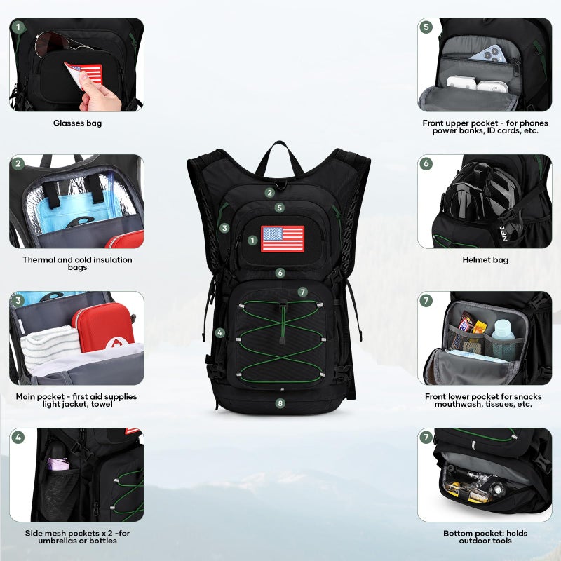 Maelstrom Hydration Hiking Backpack with 2L/3L Water Bladder, High Flow Bite Valve Camping Daypack Lightweight (1.Black, 2L Bladder) - Image 2