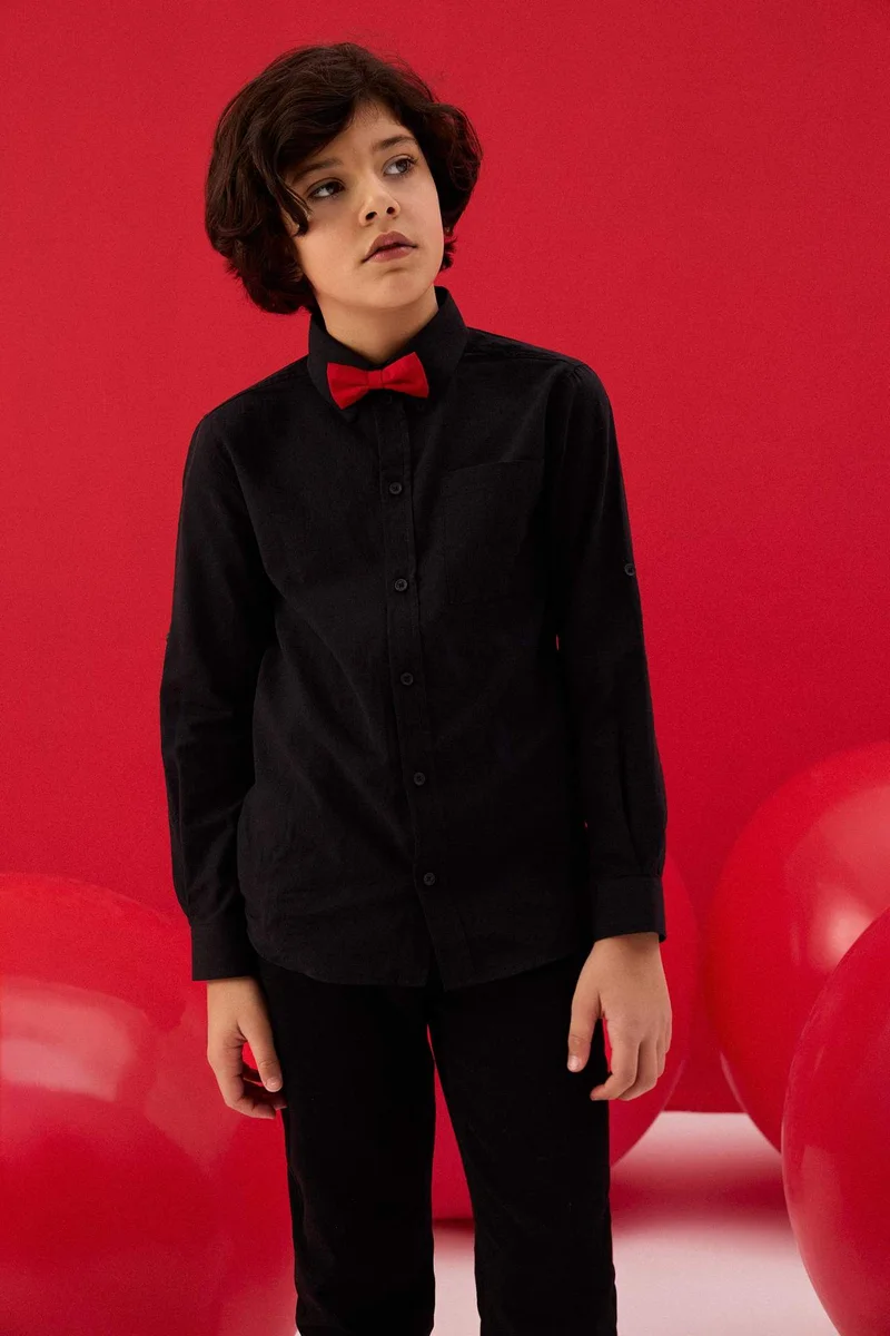 ديفاكتو Boy Regular Fit Long Sleeve Linen Look Shirt