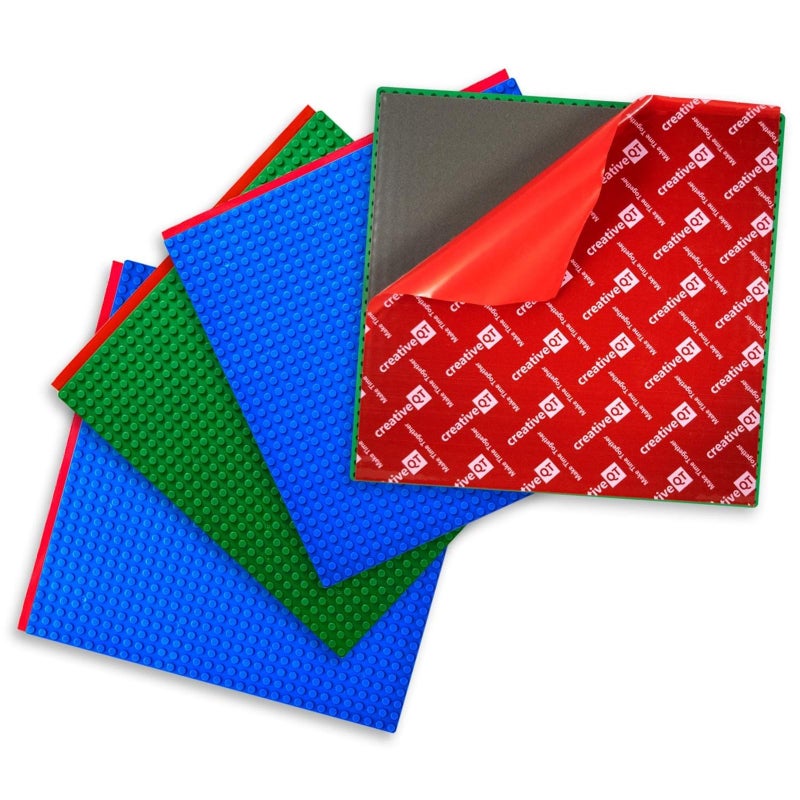Creative QT Peel & Stick Blocks Base Plate - 10 x 10 in, 4-Pack, Blue & Green - Stackable Building Toy for Play Tables & Wall Panels - Adhesive Baseplate Compatible with Lego & Other Major Brands - Image 1