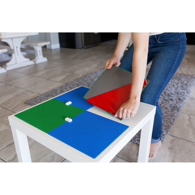 Creative QT Peel & Stick Blocks Base Plate - 10 x 10 in, 4-Pack, Blue & Green - Stackable Building Toy for Play Tables & Wall Panels - Adhesive Baseplate Compatible with Lego & Other Major Brands - Image 4