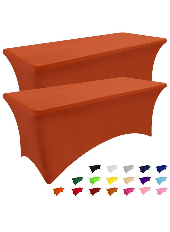 Smiry 2 Pack Spandex Table Cloth 6FT, Elastic Fitted Stretch Tablecloths for Rectangle Tables, Washable Table Cover for Outdoor, Wedding, Banquet & Parties (Rust, 72Lx30Wx30H Inch) - Image 1