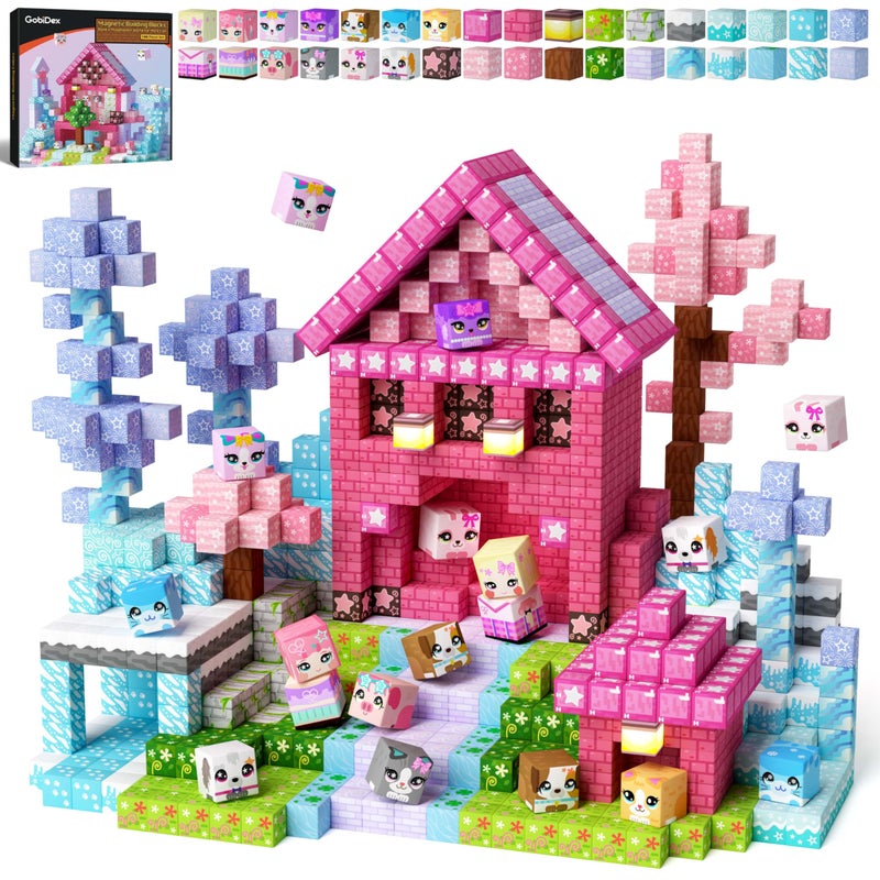 GobiDex Magnetic Blocks GobiDex 100PCS Kids Pink Princess Castle Building Blocks Set Enchanting Cottage with Cute Pets for Girls Age 3 STEM Sensory Building Toy for Toddler Birthday Gift - Image 3