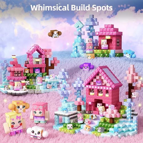 GobiDex Magnetic Blocks GobiDex 100PCS Kids Pink Princess Castle Building Blocks Set Enchanting Cottage with Cute Pets for Girls Age 3 STEM Sensory Building Toy for Toddler Birthday Gift - Image 5