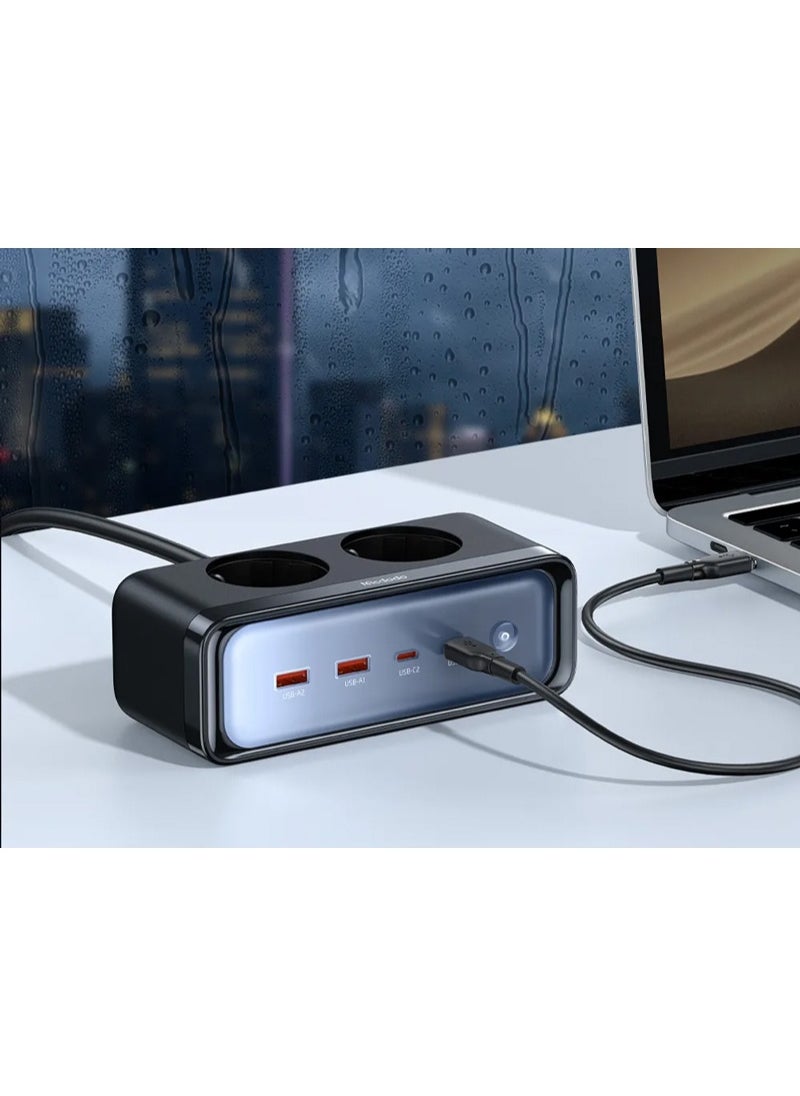 6 in 1 Smart Power Strip CH-461 70W , Ultra-Fast GaN Power Strip with 2 Power Outlets + 2 USB-A Ports + 2 Type-C Ports , Smart Charging with PPS and PD3.0 , Lightning Protection and Smart Power Distribution , Stylish Design with 3D Visual Touch , Ideal for Mobile Phones, Laptops, Tablets, and Smart Devices