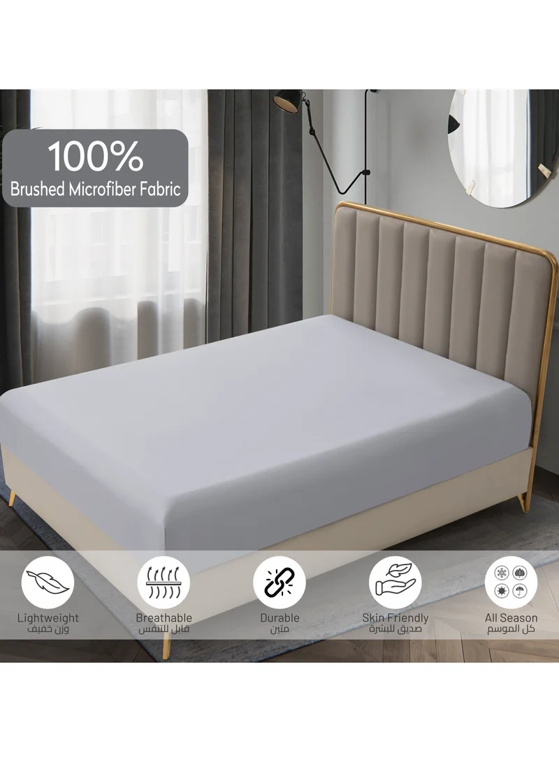 Donetella Bedding Fitted Sheet 3-Pcs King Size Solid Bed Sheet Set Fits(180x200CM) With Pillowcases And 35 CM Extra Deep Brushed Microfiber Bed Sheet,Light Grey