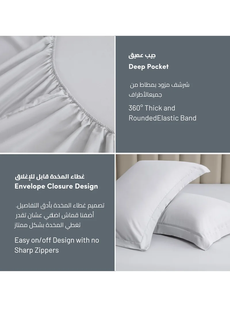 Donetella Bedding Fitted Sheet 3-Pcs King Size Solid Bed Sheet Set Fits(180x200CM) With Pillowcases And 35 CM Extra Deep Brushed Microfiber Bed Sheet,Light Grey