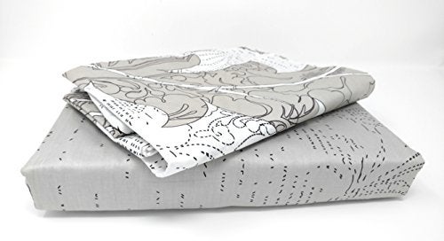 DaDa Bedding DaDa Bedding Luxury Elegant Jacquard Paisley Grey Floral Real Leaves Soft Linen Flat Sheet Set with Pillow Case Covers  Neutral Solid White Black  Twin  2Pieces