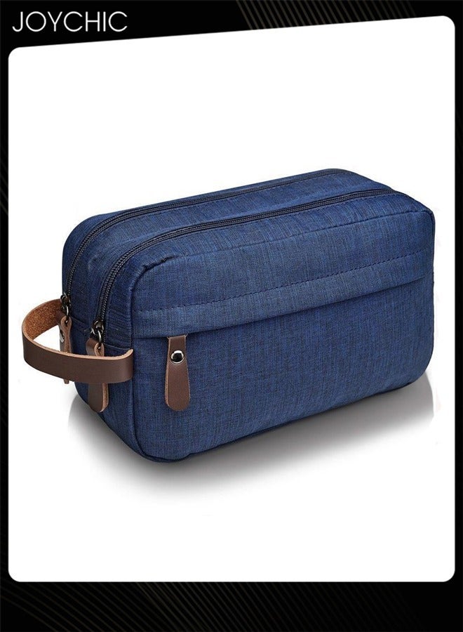 Joychic حقيبة أدوات الزينة أكسفورد ذات سعة كبيرة للسفر في الهواء الطلق وحقيبة تخزين مقاومة للماء وحقيبة تنظيم محمولة للفصل الرطب والجاف للنساء والرجال، أزرق داكن - Image 1
