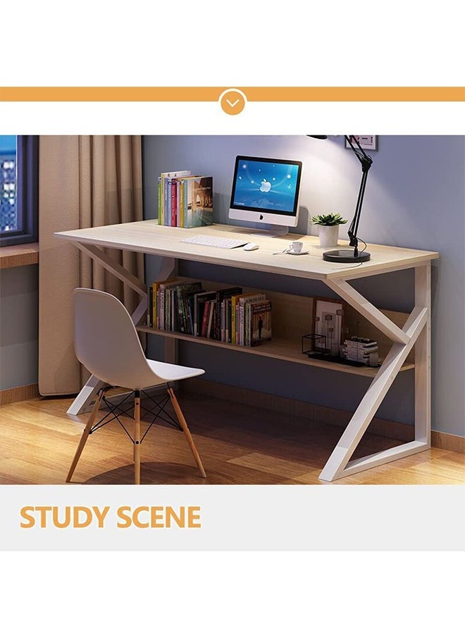 CityRiya-Long - Computer Desk Home Office Desk Study Writing Table with Storage Shelf Modern Simple Style Laptop Table for Student Teens Adults( chair not included) - Image 1