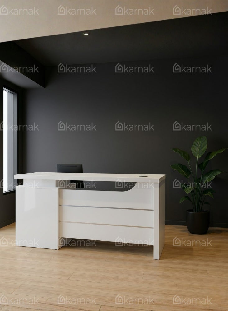 KARNAK Clanton Office Computer Desk with 3 Drawers & Lock Keys Industrial Study Table Rustic Workstation (White) - Image 4