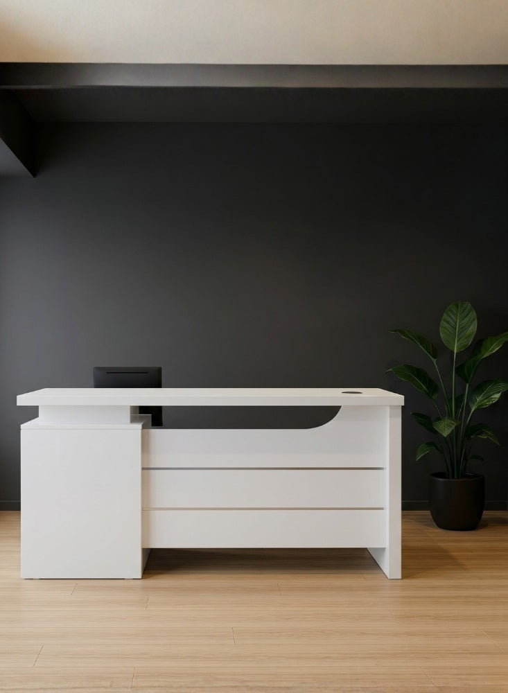 KARNAK Clanton Office Computer Desk with 3 Drawers & Lock Keys Industrial Study Table Rustic Workstation (White) - Image 1