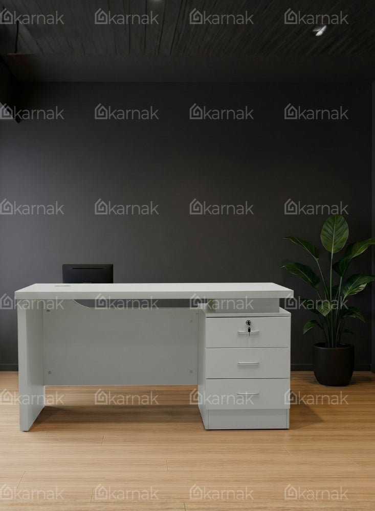 KARNAK Clanton Office Computer Desk with 3 Drawers & Lock Keys Industrial Study Table Rustic Workstation (White) - Image 5