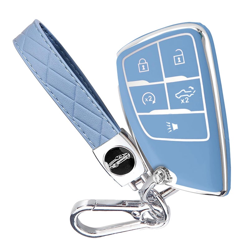 Cacacar Key Fob Cover For Chevy Gmc With Keychain  Silverado Sierra Tahoe Suburban Equinox Traverse Yukon Denali Terrain Buick Envision Premium Soft Tpu Case (5 Buttons Blue) - Image 1