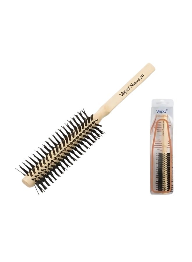 Vepa N-241 Wooden Round Hair Brush – Black Anti-Static Blow Dry Brush with Heat-Resistant Bristles & Natural Wood Handle | For Volume, Styling & Curling All Hair Types