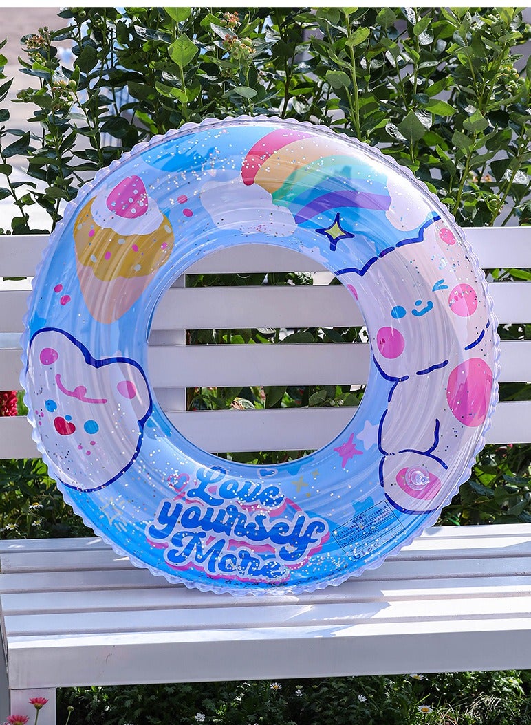 Goolsky Adult Inflatable Swim Ring with Cartoon Bear & Glitter – Thickened PVC Underarm Float Creative Water Ring - Image 1