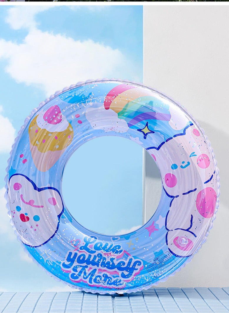 Goolsky Adult Inflatable Swim Ring with Cartoon Bear & Glitter – Thickened PVC Underarm Float Creative Water Ring - Image 3