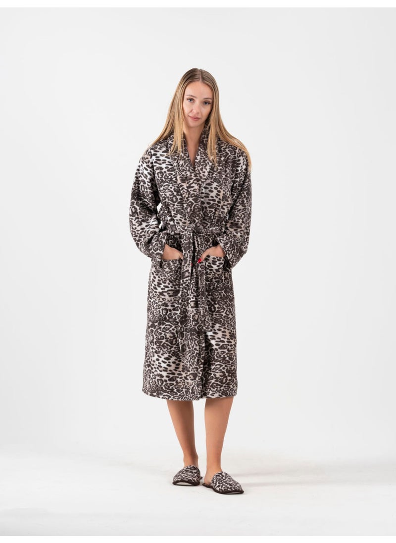 Ender Home Bathrobe Printed Shawl Two Pockets Belted Cotton Boucle Bathrobe  - Image 1