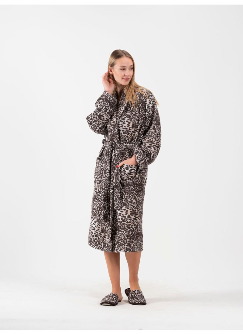 Ender Home Bathrobe Printed Shawl Two Pockets Belted Cotton Boucle Bathrobe  - Image 2