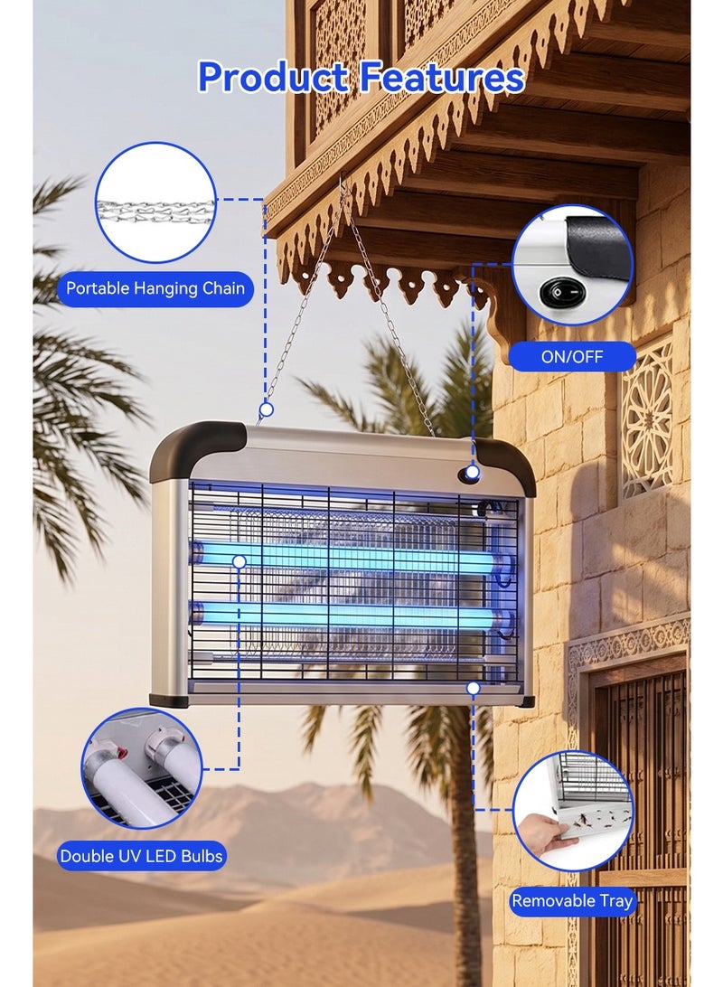 صاعق حشرات كهربائي داخلي/خارجي، 30 واط قوة عالية لقتل البعوض، مضرب حشرات وطائرات، فخ البعوض للمنزل والحديقة والفناء والتخييم، أبيض - Image 3