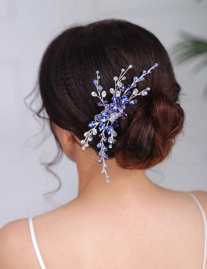 Denifery Blue Bridal Hair Comb Sapphire Blue Crystal Hair Comb Wedding Navy Blue Rhinestone Royal Blue Hair Comb Wedding Hair Piece for Women and Girls