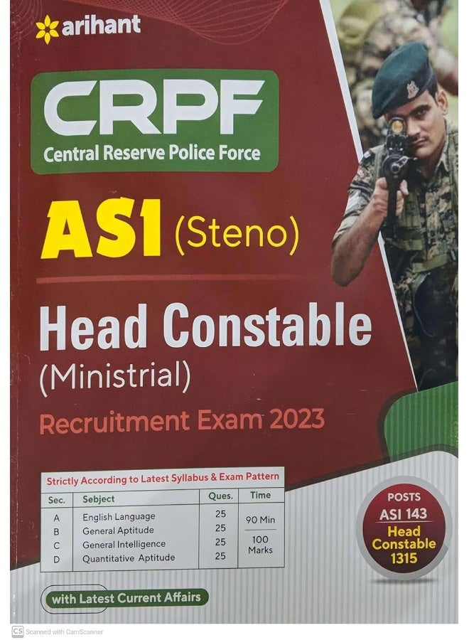 CRPF Central Reserve Police Force ASI (Steno) Head Constable (ministerial) Exam 2023 