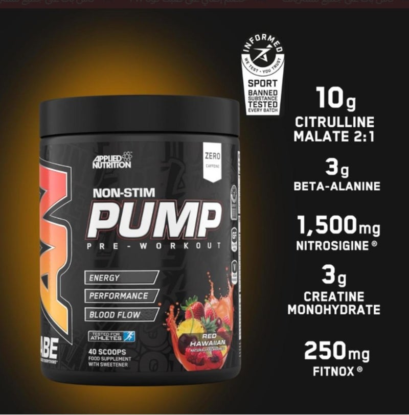appliednutrition Applied Nutrition ABE Pump Non-Stim Pre-Workout Red Hawaiian 500g, 40 Servings - Image 2